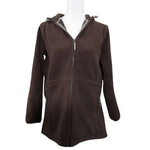Lands End brown fleece hooded jacket M petite